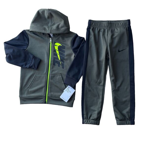 Nike Therma Fit 2Pc Track Suit Hoodie Jacket & Pants Set Boys Size 6 Cargo Khaki - Picture 1 of 9
